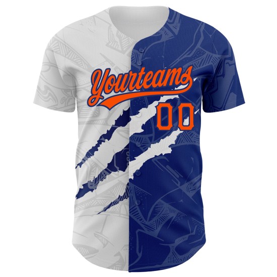 3D Orange-Royal Muster Baseball Scratch Custom Jersey Authentische Graffiti