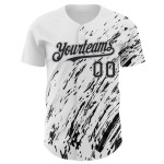 Abstraktes Muster Authentisches Schwarz-Grau 3D Weiß Design Splash Baseball Custom Jersey Abstraktes Muster Authentisches Schwarz-Grau 3D Weiß Design Splash Baseball Custom Jersey