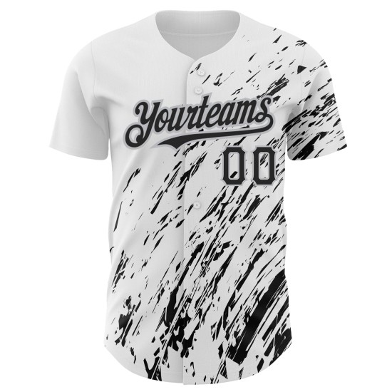 Abstraktes Muster Authentisches Schwarz-Grau 3D Weiß Design Splash Baseball Custom Jersey Abstraktes Muster Authentisches Schwarz-Grau 3D Weiß Design Splash Baseball Custom Jersey
