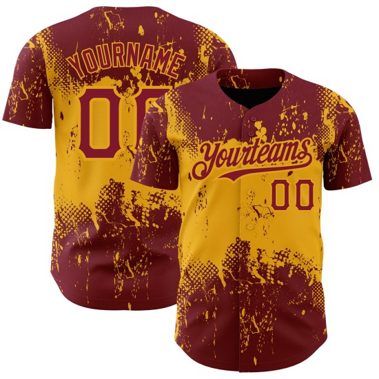 Crimson Grunge Authentic 3D Art Jersey Design Custom Splatter Baseball Abstraktes Muster Gold