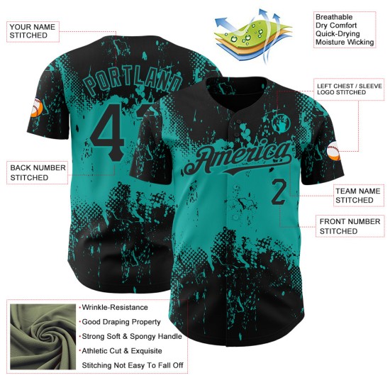 Design Grunge Abstrakte Aqua Schwarz Kunst Authentische Muster Baseball Jersey 3D Splatter Design Grunge Abstrakte Aqua Schwarz Kunst Authentische Muster Baseball Jersey 3D Splatter