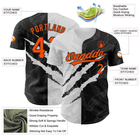 3D Baseball Jersey Scratch Authentic Orange-Schwarz Benutzerdefinierte Muster Graffiti 3D Baseball Jersey Scratch Authentic Orange-Schwarz Benutzerdefinierte Muster Graffiti