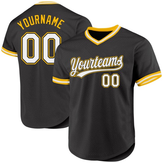Jersey Custom Schwarz Weiß-Gold Throwback Authentic Baseball Jersey Custom Schwarz Weiß-Gold Throwback Authentic Baseball