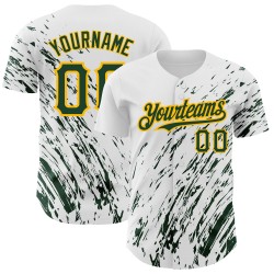 Jersey Authentic Baseball Custom 3D Abstraktes Splash Weiß Grün-Gold Designmuster