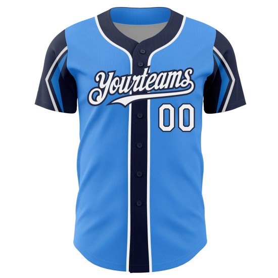 Shapes Custom Weiß-Marineblau Farben Authentic Jersey Arm Blau 3 Baseball Electric