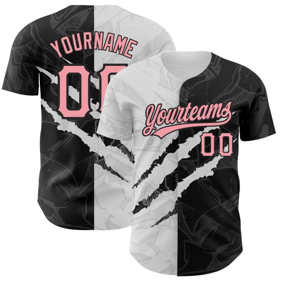 Baseball Authentic Jersey Pink-Schwarz 3D Graffiti Custom Scratch Muster Medium Baseball Authentic Jersey Pink-Schwarz 3D Graffiti Custom Scratch Muster Medium