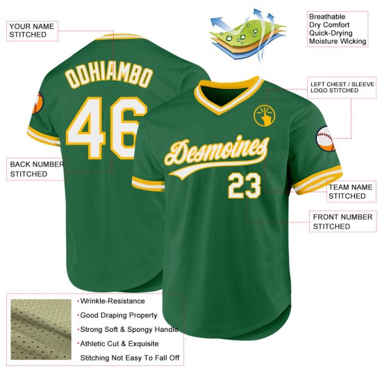 Throwback-Trikot Custom Green Baseball Authentic Weiß-Gold Kelly Throwback-Trikot Custom Green Baseball Authentic Weiß-Gold Kelly