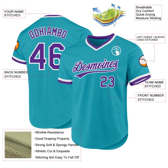 Lila-Weißes Jersey Custom Authentic Baseball Throwback Teal