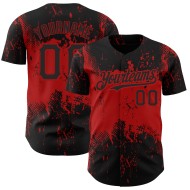 Art Grunge Baseball Splatter 3D Schwarz Abstraktes Design Rot Benutzerdefiniertes Muster Jersey Authentisch