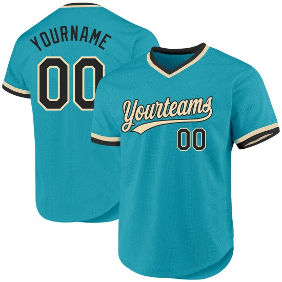 Throwback Authentic Baseball Trikot Custom Schwarz-Creme Blaugrün