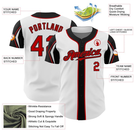 Shapes Authentic Baseball Arm Weiß Rot-Schwarz Farben Jersey Custom 3 Shapes Authentic Baseball Arm Weiß Rot-Schwarz Farben Jersey Custom 3