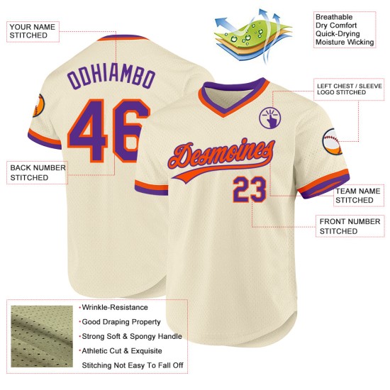 Baseball Creme Authentic Custom Jersey Throwback Lila-Orange Baseball Creme Authentic Custom Jersey Throwback Lila-Orange
