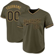 Benutzerdefinierte Olive Authentic Jersey Baseball Schwarz-Old Salute Gold Service Throwback To