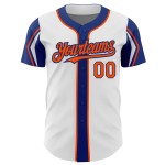 Authentisches Arm-Baseball-Trikot in Weiß, Orange und Königsfarben, individuell 3 Formen Authentisches Arm-Baseball-Trikot in Weiß, Orange und Königsfarben, individuell 3 Formen