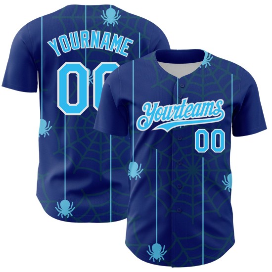 Sky Royal Spider Design Baseball Custom Authentic 3D Muster Jersey Blau-Weiß Web Sky Royal Spider Design Baseball Custom Authentic 3D Muster Jersey Blau-Weiß Web