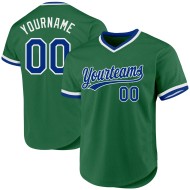 Authentisches, individuelles Kelly Green Baseball-Trikot im Throwback-Stil, Royal-Weiß