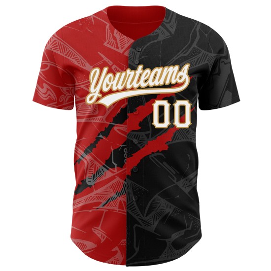 Rot-Altes Muster Schwarz Baseball Jersey Gold Scratch Authentic 3D Custom Graffiti Rot-Altes Muster Schwarz Baseball Jersey Gold Scratch Authentic 3D Custom Graffiti