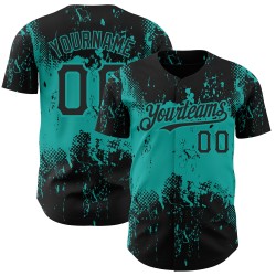 Design Grunge Abstrakte Aqua Schwarz Kunst Authentische Muster Baseball Jersey 3D Splatter