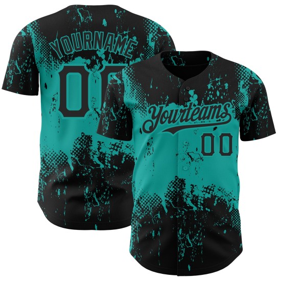 Design Grunge Abstrakte Aqua Schwarz Kunst Authentische Muster Baseball Jersey 3D Splatter Design Grunge Abstrakte Aqua Schwarz Kunst Authentische Muster Baseball Jersey 3D Splatter